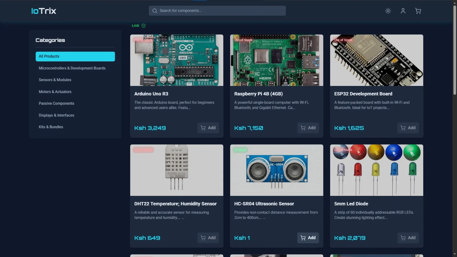 IoTrix Kenya electronics e-store interface